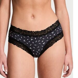 NWT PINK Victoria’s Secret Wink Lace Cheeky Panty in pure black floral print.